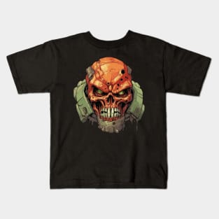 Space Doom Marine Classic Game Cyberpunk Skull Red Kids T-Shirt